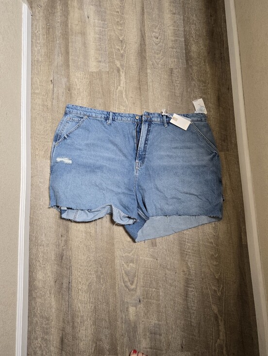 Good American Pants - Good American Light Blue Distressed High-Rise Denim Shorts